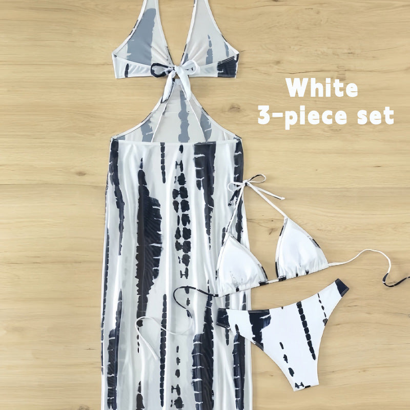Halter-Neck Cutout Tie-Dye Swimsuit & Beach Dress Set