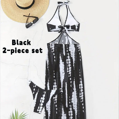 Halter-Neck Cutout Tie-Dye Swimsuit & Beach Dress Set