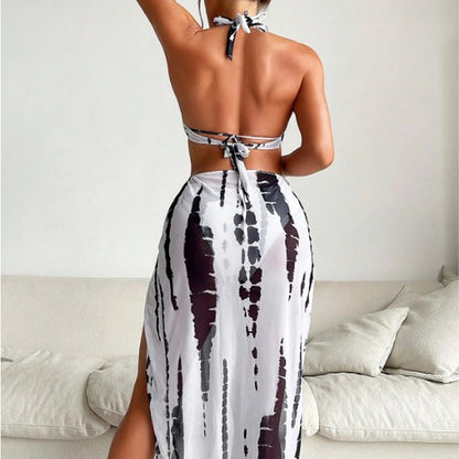 Halter-Neck Cutout Tie-Dye Swimsuit & Beach Dress Set